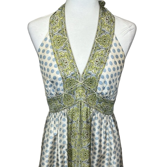BCBGMaxAzria Silk Halter Dress Green - Picture 2 of 7